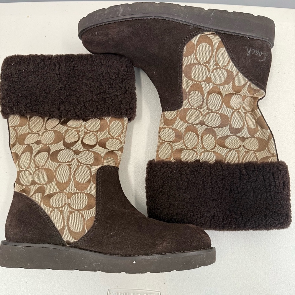 Coach Kally Signature Logo‎ Canva & Suede Boots Women Size 8.5B - Picture 8 of 16